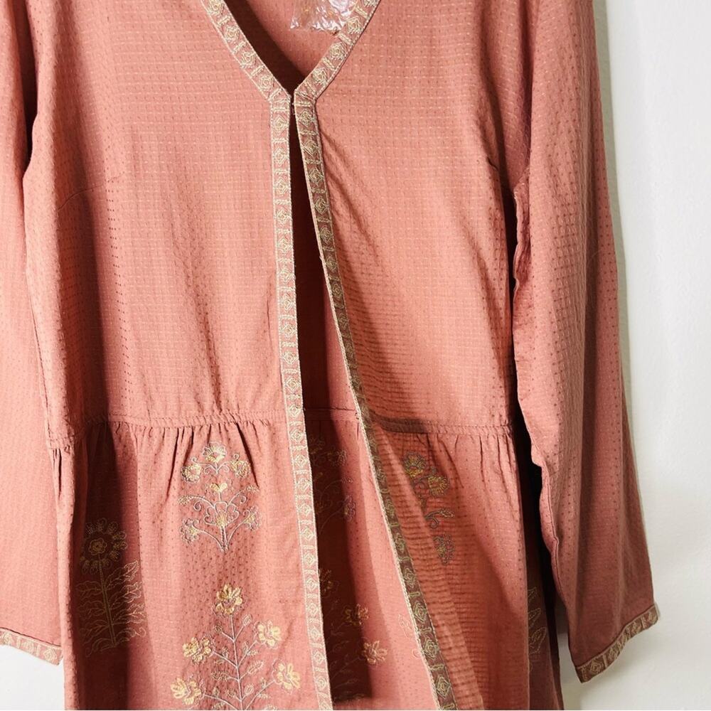 NEW LOGO pink floral embroidered peplum boho cottagecore top oversized small - Picture 6 of 8